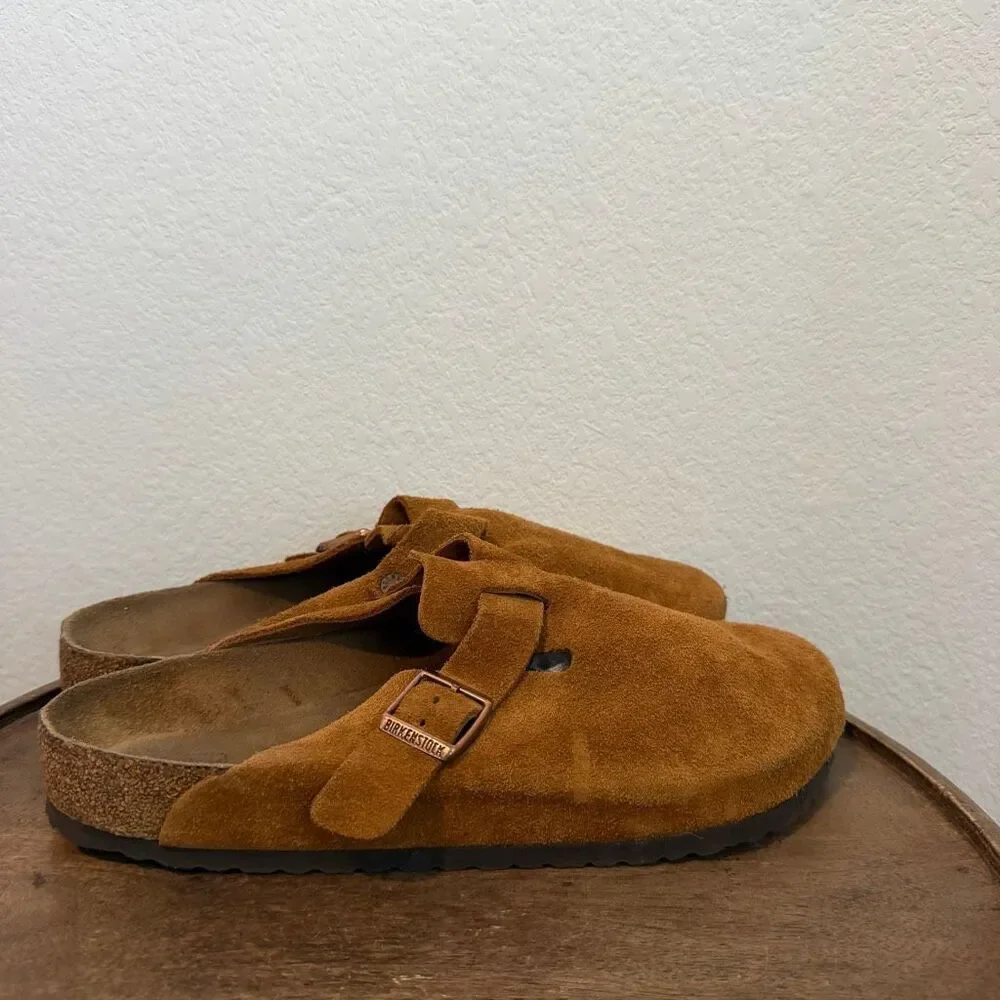 Birkenstock Mink Brown Leather Suede Boston Soft Footbed Clogs Men's Size 12